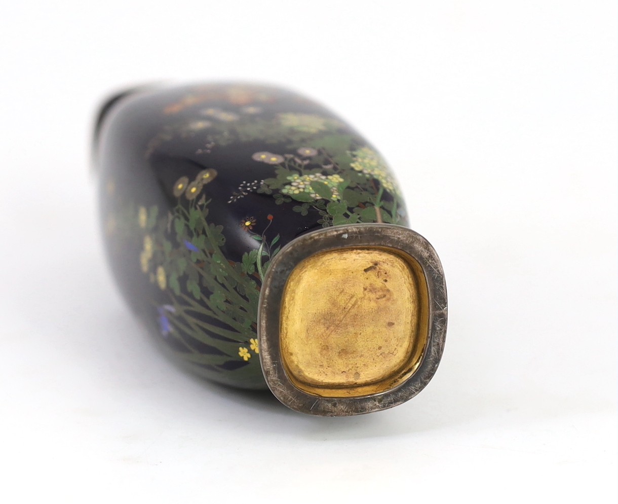 A Japanese silver wire cloisonné enamel vase, Meiji period, manner of Hayashi Kodenji, 15cm high